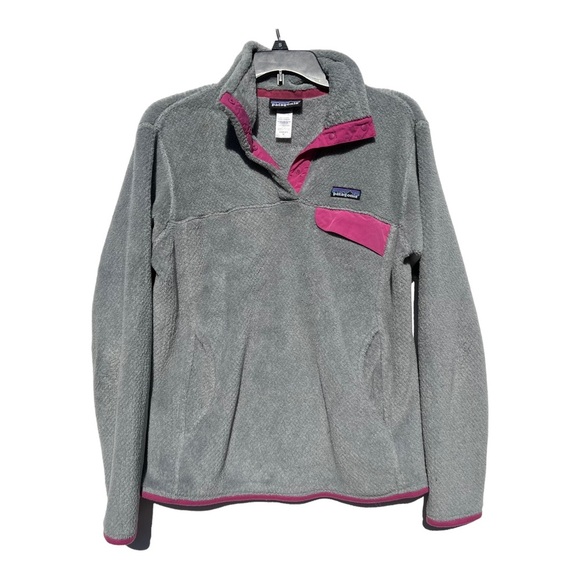 Patagonia Pink Gray Retool fleece snap pullover jacket medium women’s  m - Picture 1 of 4